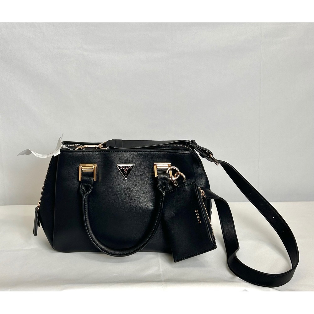 Guess Black Faux Leather Satchel Crossbody Bag with Coin Pouch Gold Hardware NWT